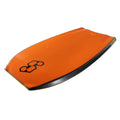 Tabla de bodyboard Science Mike 7-7 Tangerine/Orange, vista frontal del slick amarillo con firma Mike Stewart en negro en la zona superior.