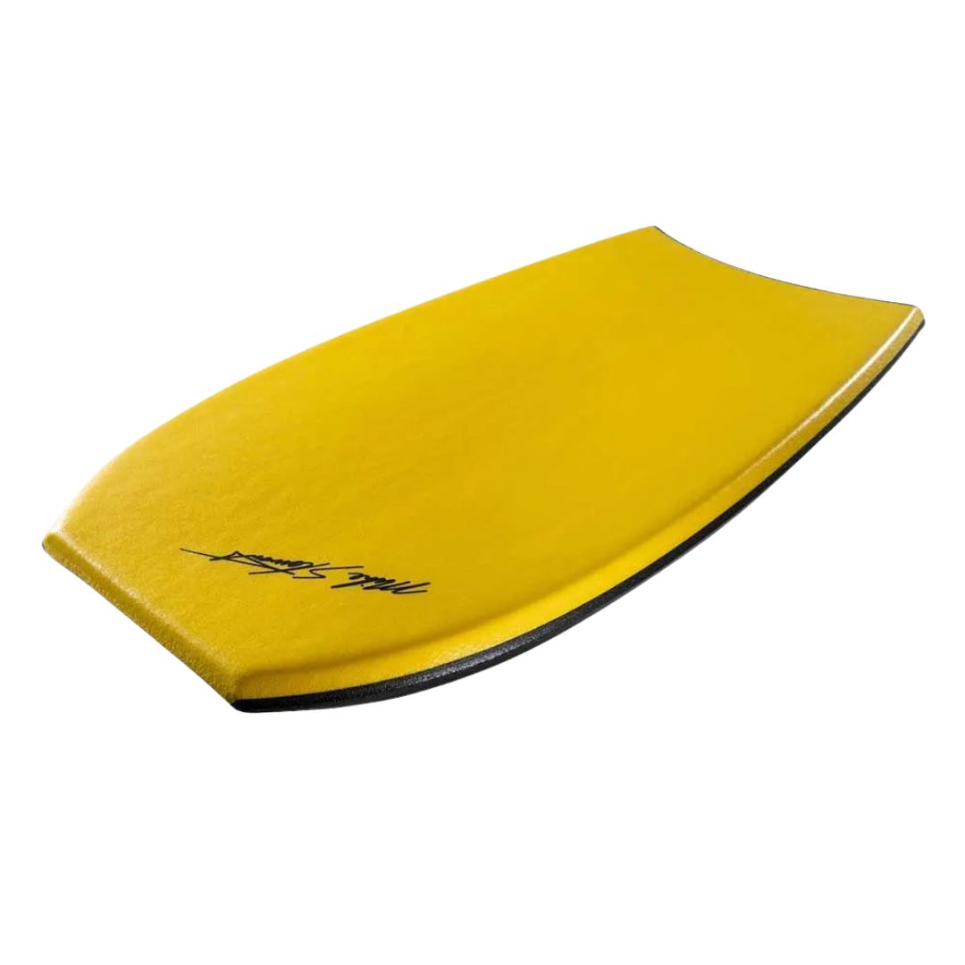 Tabla de bodyboard Science Mike 7-7 Tangerine/Orange, vista frontal del deck naranja con logo Science hexagonal negro, indicador F6 y firma Mike Stewart en la zona inferior.