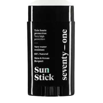 Vista producto protector solar stick Seventy One Percent Sun Stick Original White SPF50+ formato portátil reciclable.