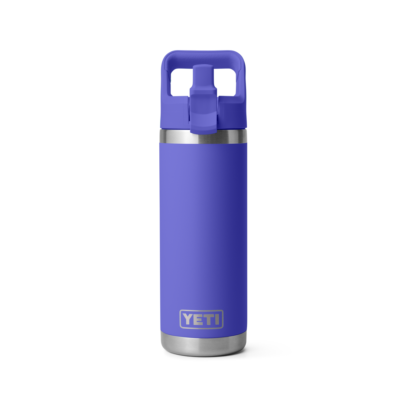 Botella de 18 oz (532 ml) YETI Rambler® Bottle Chug V2 Violeta Ultramarino con la tapa abierta