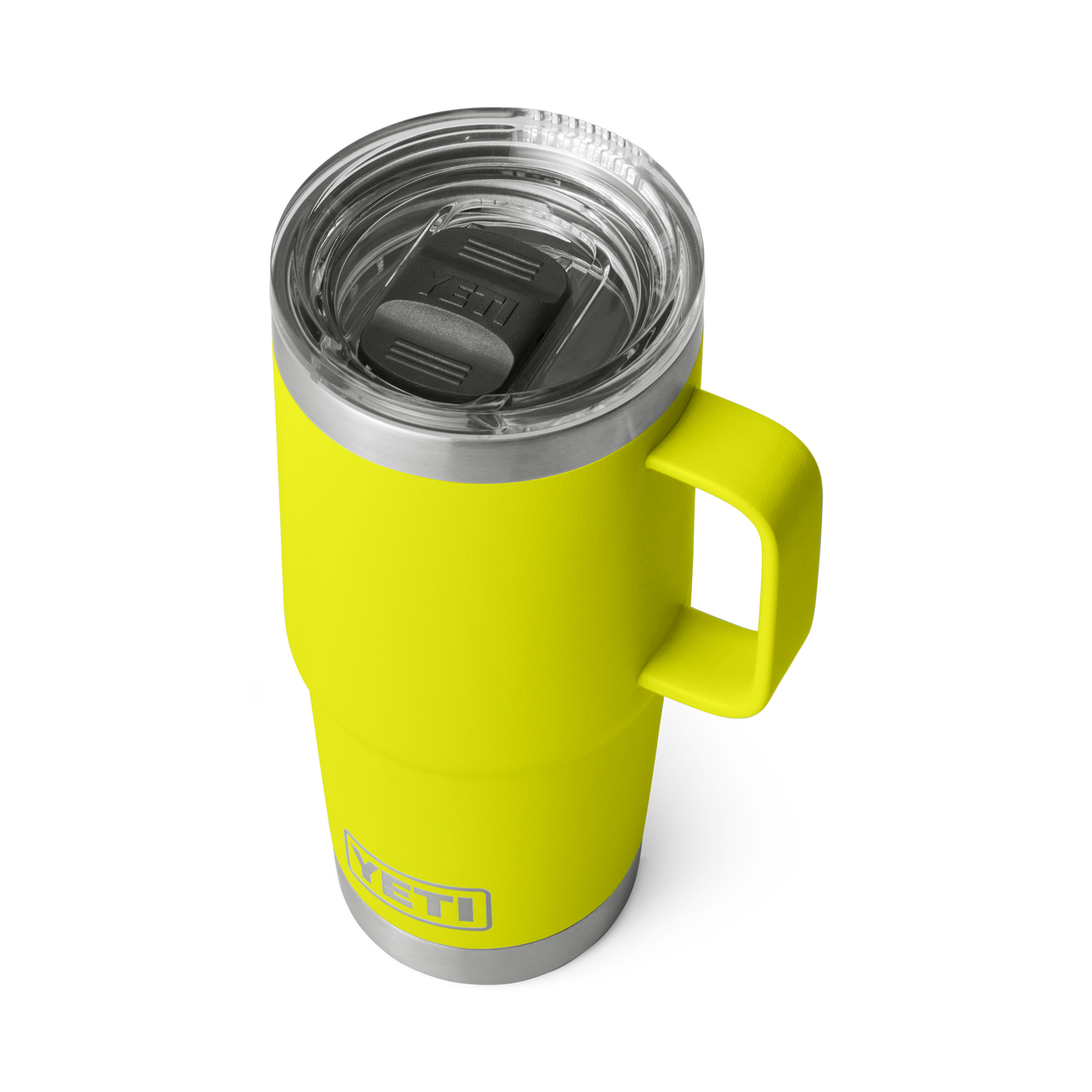 Taza de viaje YETI Rambler 20 oz Firefly Yellow - Vista superior con tapa StrongHold™