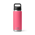Vista frontal de la botella YETI Rambler 26 oz en color rosa tropical con Chug Cap.