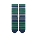 Stance Brett Crew teal, calcetines crew verde azulado con rayas horizontales azul marino y blancas y puntera azul marino reforzada.