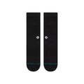 Calcetines Stance Icon Crew black white vista frontal, calcetines crew negros con logo bordado blanco y puntera reforzada.