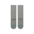 Calcetines Stance Icon Crew grey heather vista trasera, diseño gris jaspeado con logo Stance y puntera reforzada.