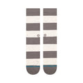 Calcetines Stance Nep Stripe Crew gris y blanco con textura nep moteada, vista superior con logotipo Stance.