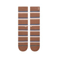 Calcetines Stance Boyd ST marrón con rayas beige y azul, vista frontal con logotipo Stance.