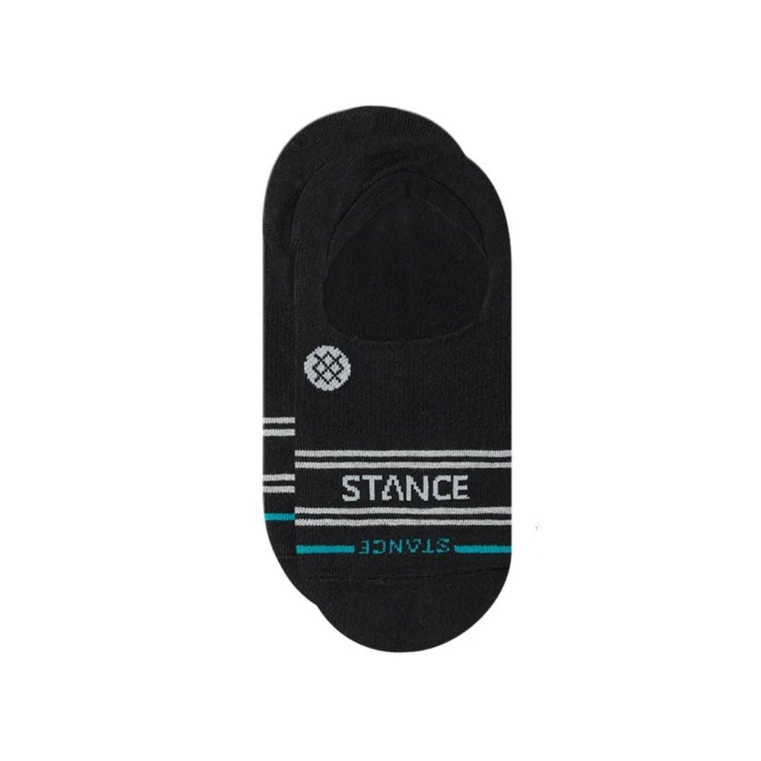 Stance Vital 3 Pack No Show negro, calcetines invisibles con logo Stance blanco, líneas horizontales y detalle azul, ajuste profundo en talón.