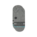 Stance Vital 3 Pack No Show gris jaspeado, calcetines invisibles con logo Stance, líneas negras y detalle azul, diseño antideslizante con talón profundo.