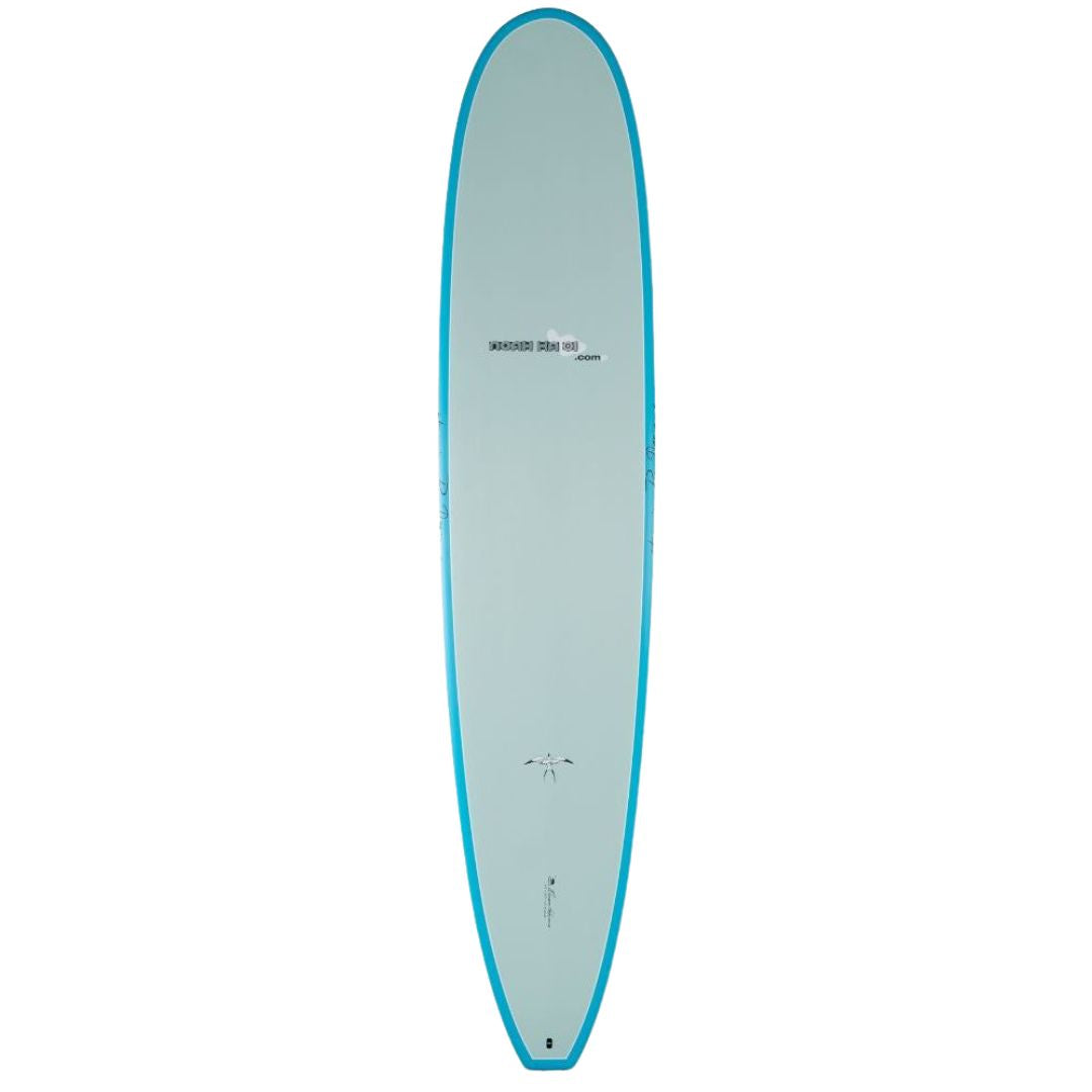 Tabla Surftech Takayama Noah Comp 9'0 vista superior deck color azul claro, longboard noserider con nose ancho y diseño limpio.