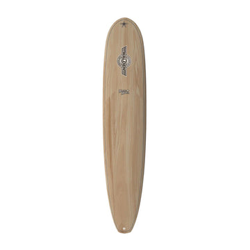 Surftech Walden Magic Madera 9'6'' tabla de surf longboard detalle vista superior con acabado madera natural y nose ancho para noseriding.