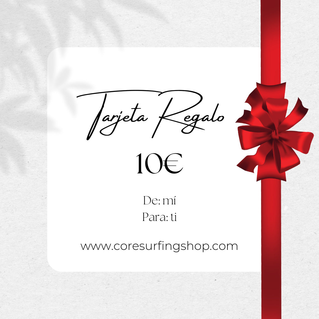 Tarjeta regalo digital personalizable por valor de 10€ para compras en Coresurfing Shop