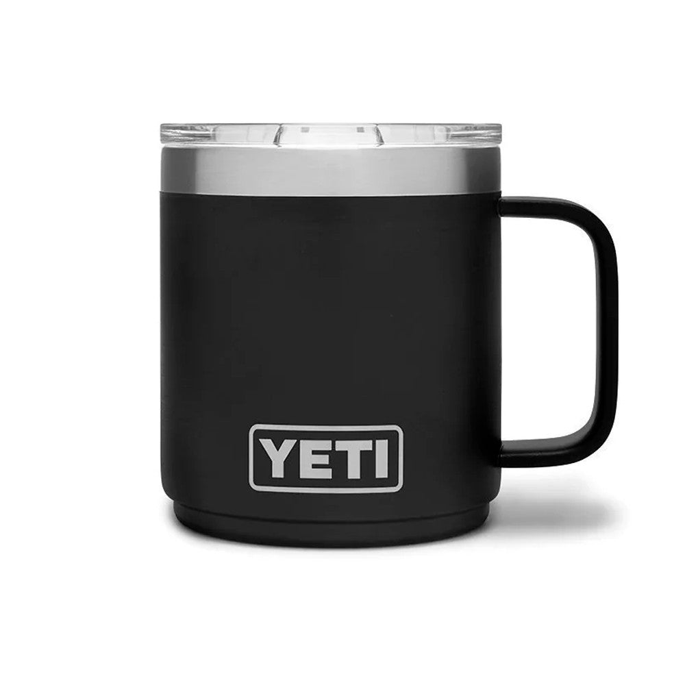Taza térmica YETI Rambler 10 oz color negro. Vista frontal.