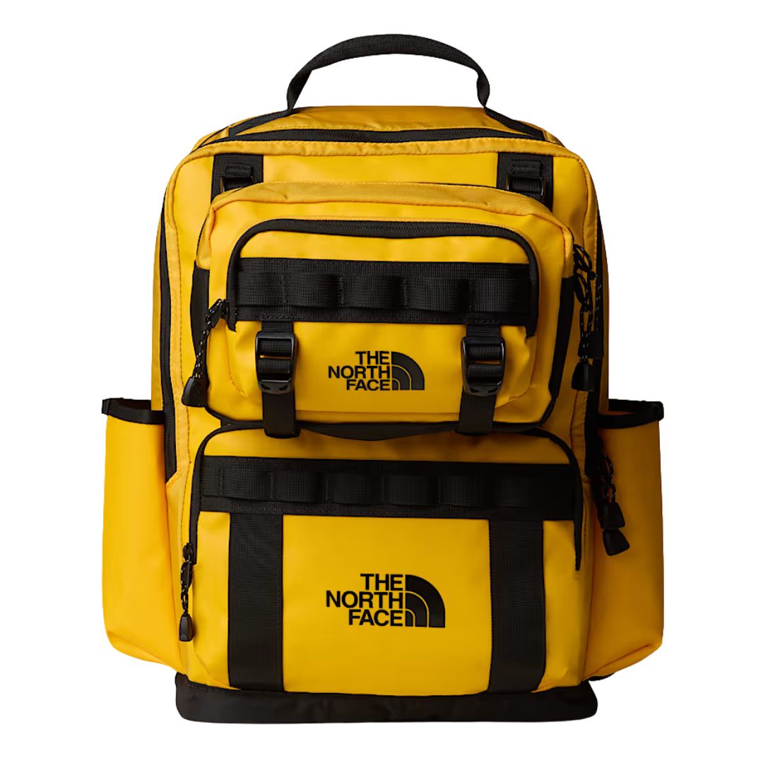 Riñonera The North Face Base Camp Lumbar Summit Gold TNF Black vista frontal completa con bolsillos y logotipo