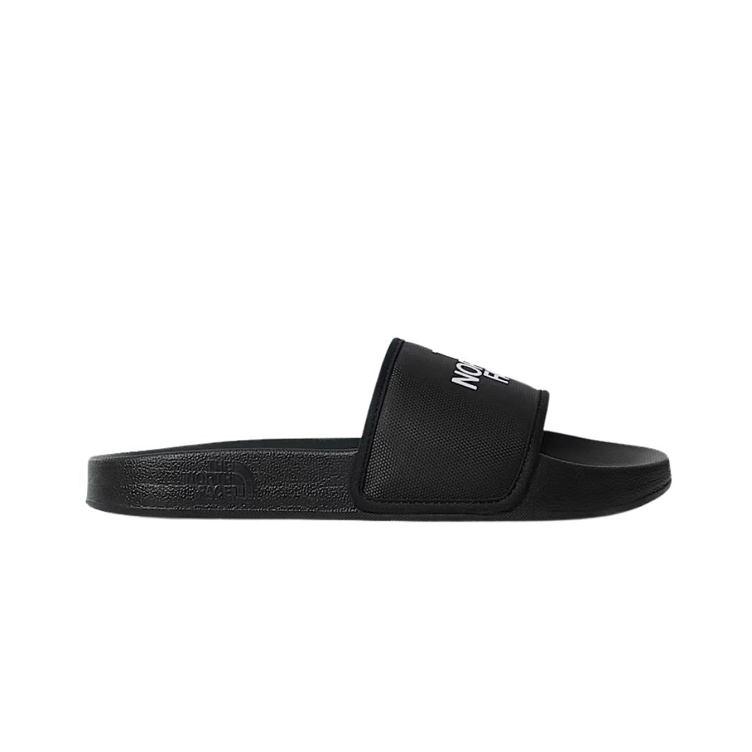 Perfil lateral completo de las chanclas The North Face Base Camp Slide III en color negro.