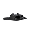 Vista lateral de las chanclas The North Face Base Camp Slide III negras con logo blanco