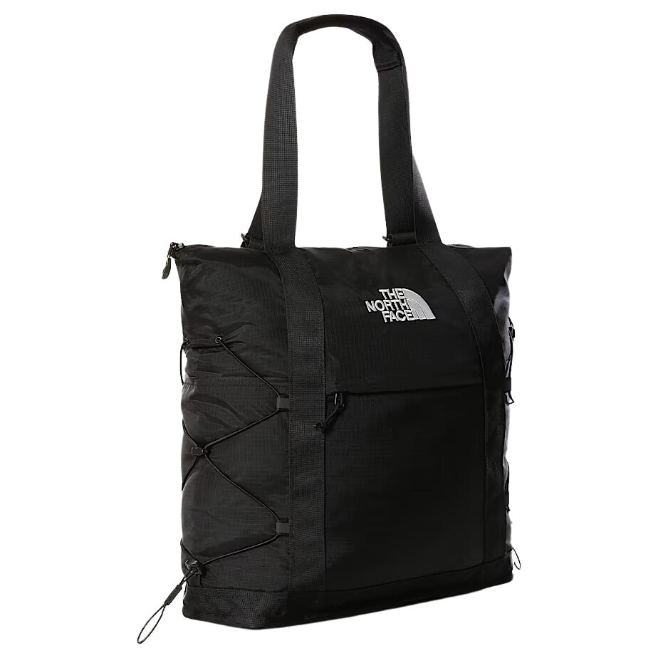 Bolso The North Face Borealis Tote en color negro con cordón elástico y diseño funcional.