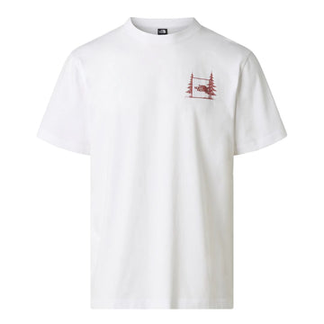 Camiseta The North Face Camping Relaxed de manga corta en color blanco tnf-white con gráfico outdoor en el pecho.