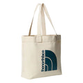 Bolso tote The North Face Cotton Tote en color natural con gran logo azul, imagen de producto sobre fondo neutro