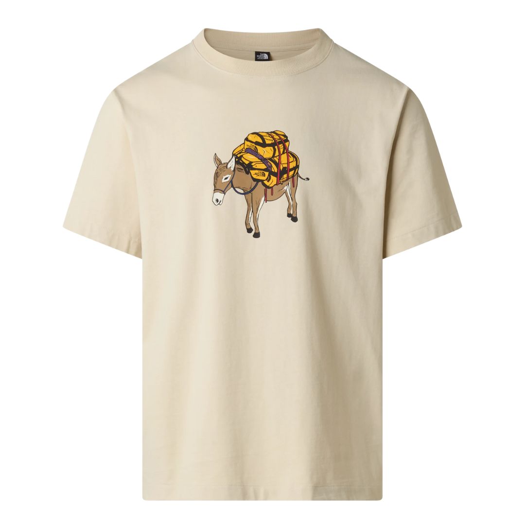 Camiseta The North Face Donkey Taxi Relaxed color Desert Stone, vista frontal con ilustración central.