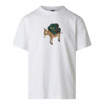 Camiseta The North Face Donkey Taxi Relaxed blanca TNF White, vista frontal con gráfico del burro.