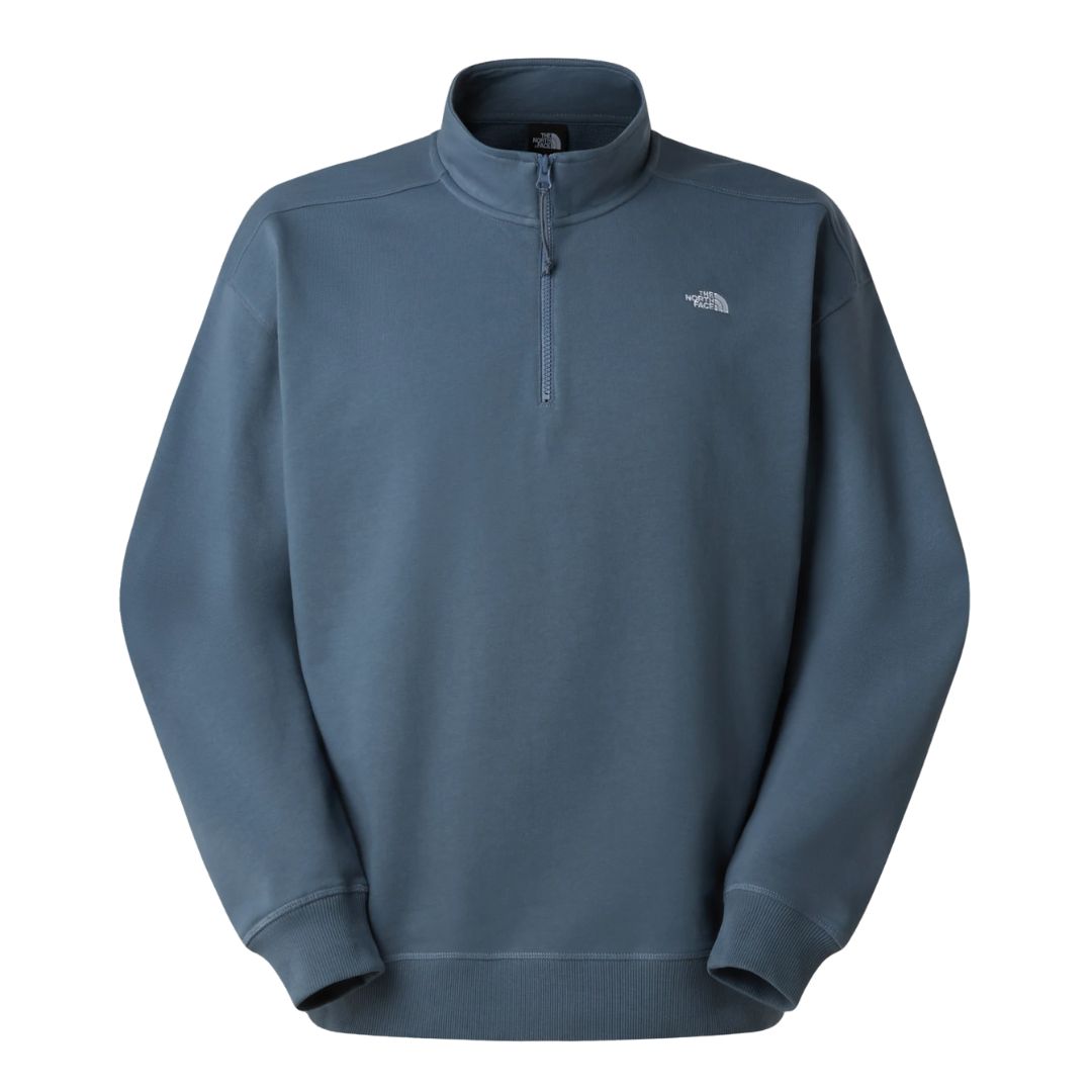 Sudadera The North Face Essential Light Relaxed 1/4 Zip Crew color granite grey vista frontal con cremallera 1/4.