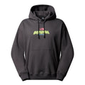 The North Face Expedition Celebration Oversized Hoodie color gris antracita, vista frontal con logo gráfico en el pecho.