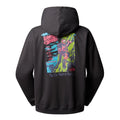The North Face Expedition Celebration Oversized Hoodie color gris antracita, vista trasera con estampado gráfico multicolor en la espalda.