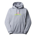 The North Face Expedition Celebration Oversized Hoodie color gris claro vigoré, vista frontal con logo gráfico en el pecho.