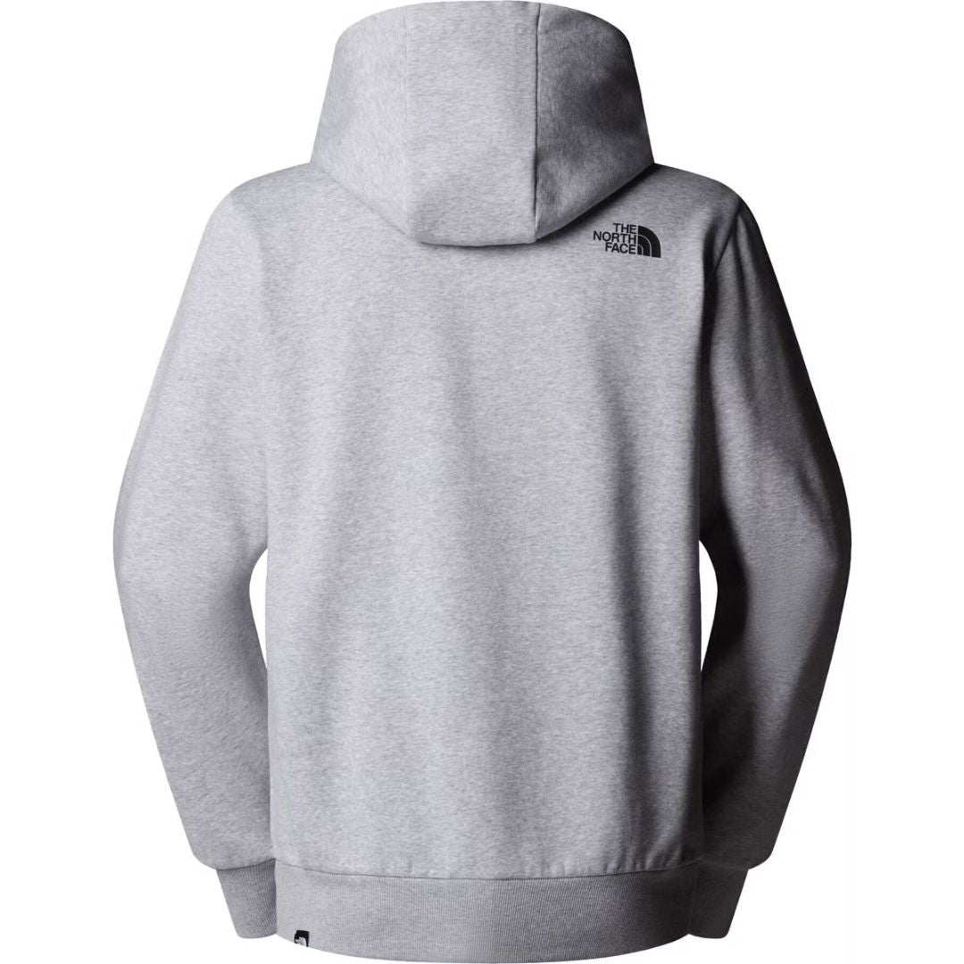 Sudadera gris con capucha The North Face Fine Hoodie vista frontal, bolsillo canguro y logotipo cuadrado negro en el pecho