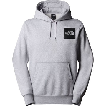 Sudadera gris con capucha The North Face Fine Hoodie vista trasera, logotipo negro en el hombro derecho