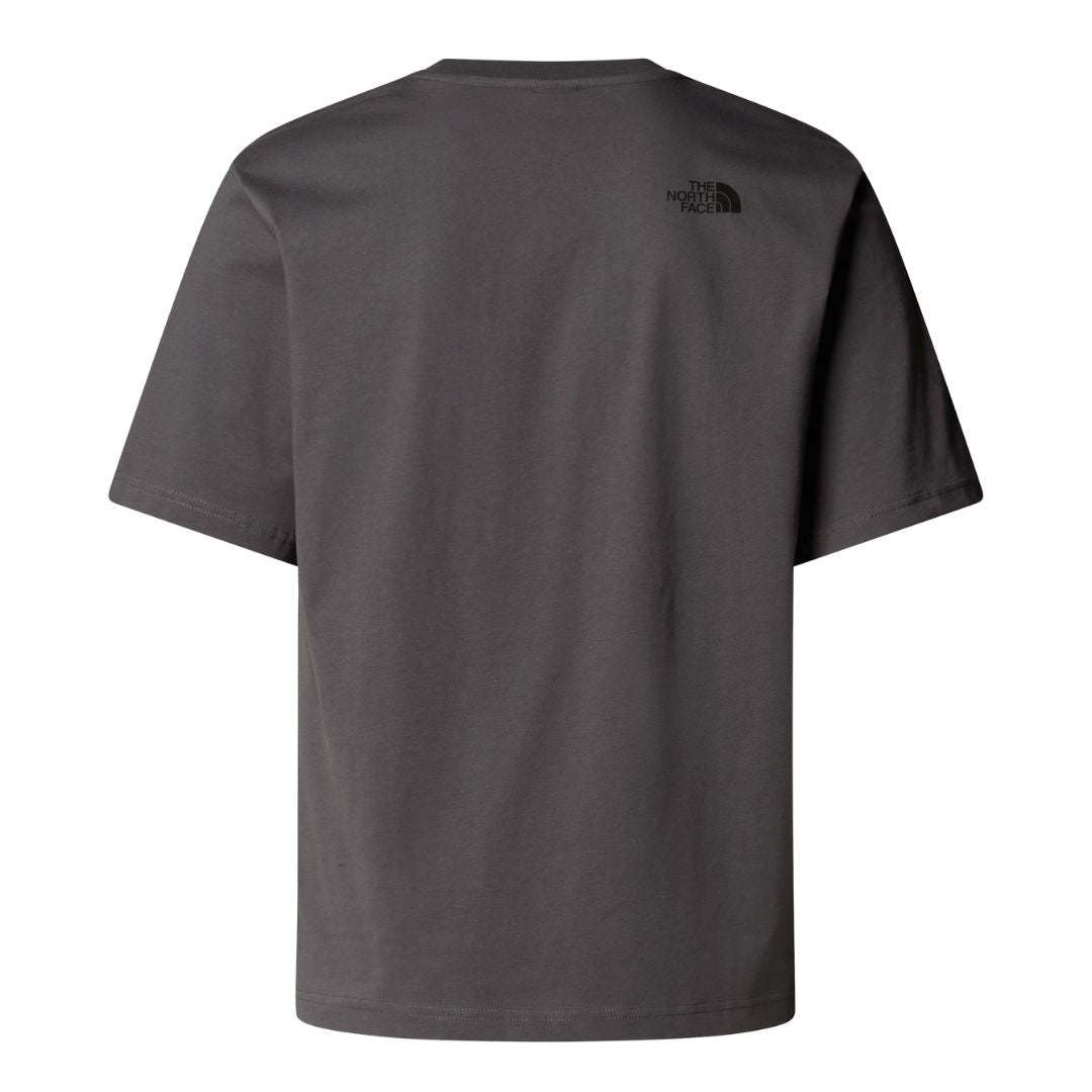 Camiseta THE NORTH FACE Flower Dome Relaxed Graphic Tee color gris Anthracite Grey, vista trasera con logo en la parte superior.