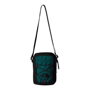 Vista frontal completa del bolso The North Face Jester Crossbody en verde y negro con detalles funcionales.