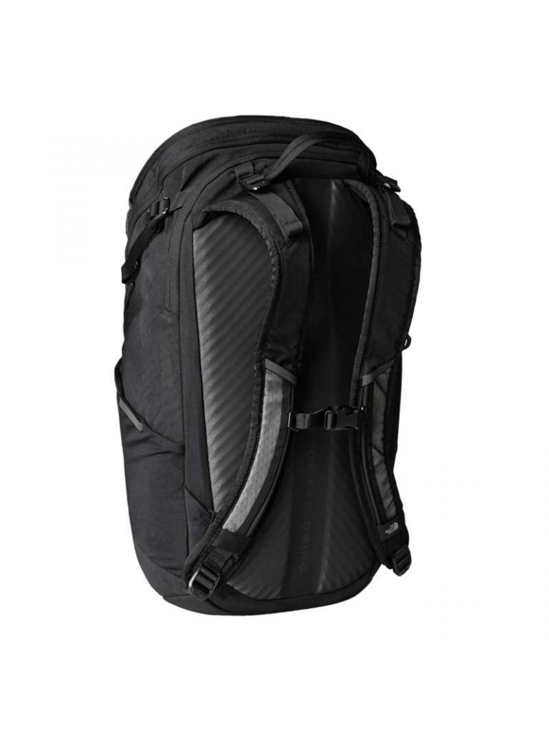 Mochila The North Face Kaban LTE color negro, vista frontal con diseño minimalista y funcional.