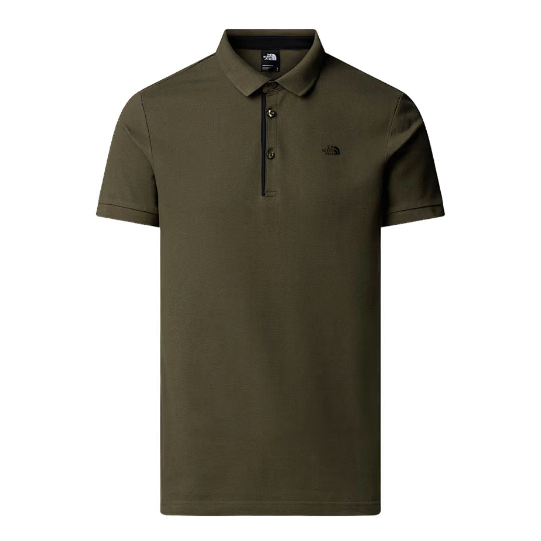 Vista trasera del polo The North Face Men's Premium Slim Polo en color New Taupe Green.
