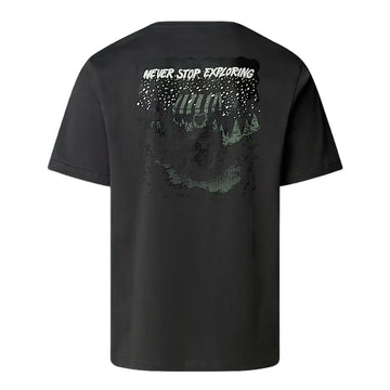 Camiseta The North Face Powder Days Relaxed color Asphalt Grey fotografía producto vista trasera con estampado gráfico.