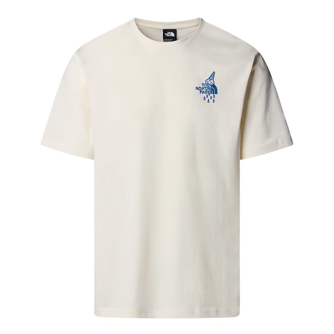 Camiseta The North Face Powder Days Relaxed color White Dune, vista frontal del producto sobre fondo neutro.