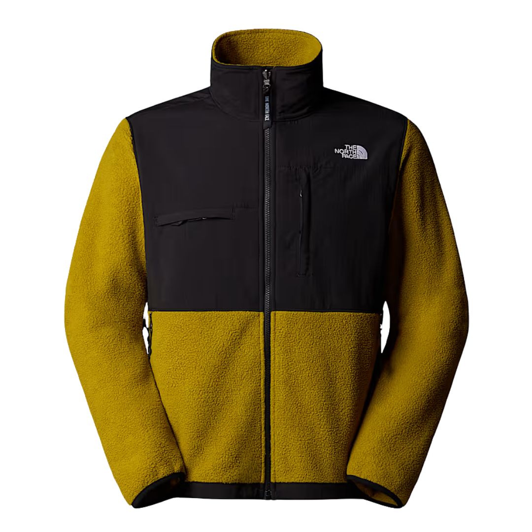 Chaqueta polar The North Face Retro Denali para hombre, color mostaza Deep Dijon con detalles en negro, vista frontal completa