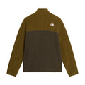 Vista trasera de la chaqueta polar The North Face Yumiori 1/4 Zip en color New Taupe Green/Caraway Seed, con logo bordado en el hombro derecho sobre tejido high-pile fleece.