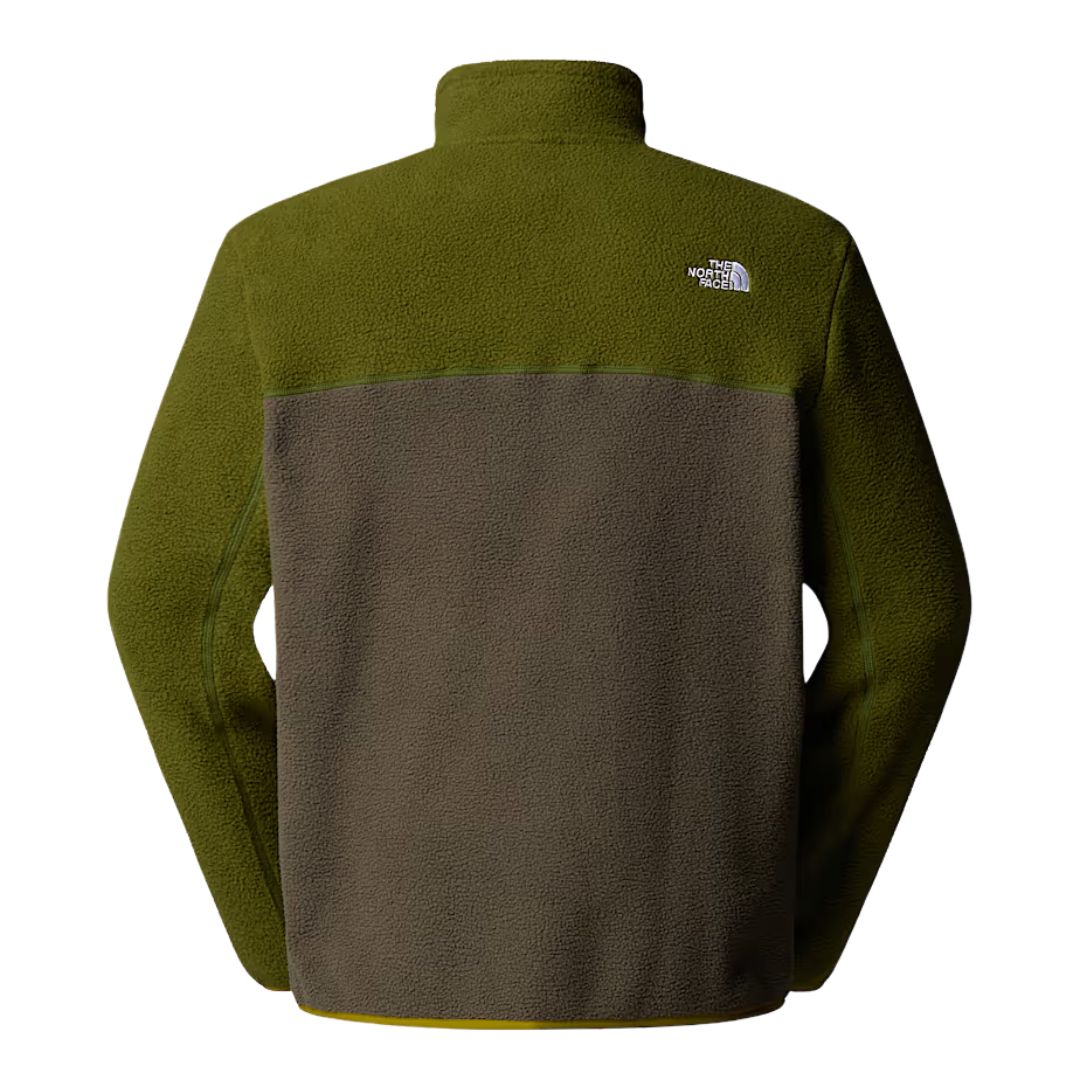 Vista trasera de la chaqueta polar The North Face Yumiori 1/4 Zip para hombre en color New Taupe Green.