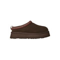 Perfil lateral exterior de los zuecos UGG Tazz II color Dusted Cocoa mostrando plataforma y detalle trenzado UGGbraid.