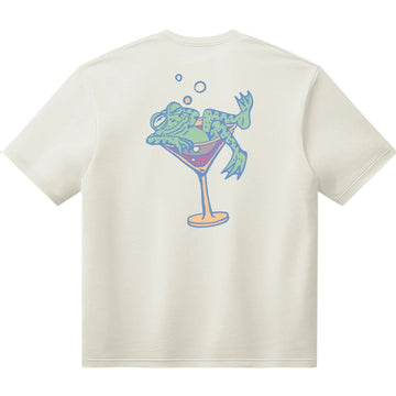 Vans Bar Hopper SS Tee Egret vista trasera con gran gráfico de rana sobre copa cóctel, camiseta blanca crema de manga corta estilo skate.
