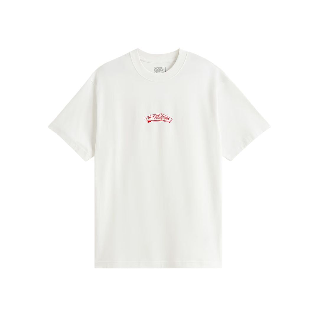Vans Buckled T-Shirt White camiseta blanca de hombre corte loose fit con logo rojo Off The Wall en el pecho vista frontal.