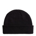 Vista trasera del gorro Vans Core Basic negro con borde vuelto, mostrando el punto acanalado uniforme y la forma redondeada sin costuras visibles en el tejido.