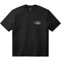 Vans Downside SS Tee Black vista frontal con manga corta, cuello redondo y pequeño gráfico de personaje saliendo de alcantarilla en el pecho.