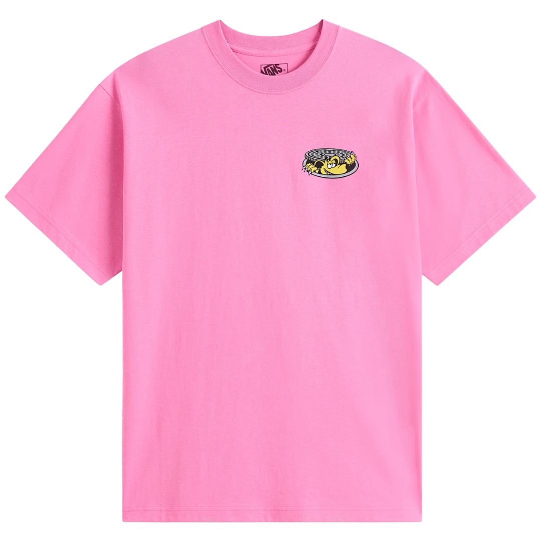 Camiseta Vans Downside SS Tee color Pink Fizz vista frontal con manga corta, cuello redondo y pequeño gráfico Vans en el pecho.