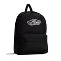 Vista en ángulo de la Vans Old Skool Classic Backpack color negro con logo Vans Off The Wall.