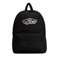 Vista frontal de la Vans Old Skool Classic Backpack negra con bolsillo exterior con cremallera.