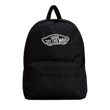 Vista frontal de la Vans Old Skool Classic Backpack negra con bolsillo exterior con cremallera.