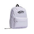 Vista en ángulo de la Vans Old Skool Classic Backpack lila mist con logo Vans Off The Wall.